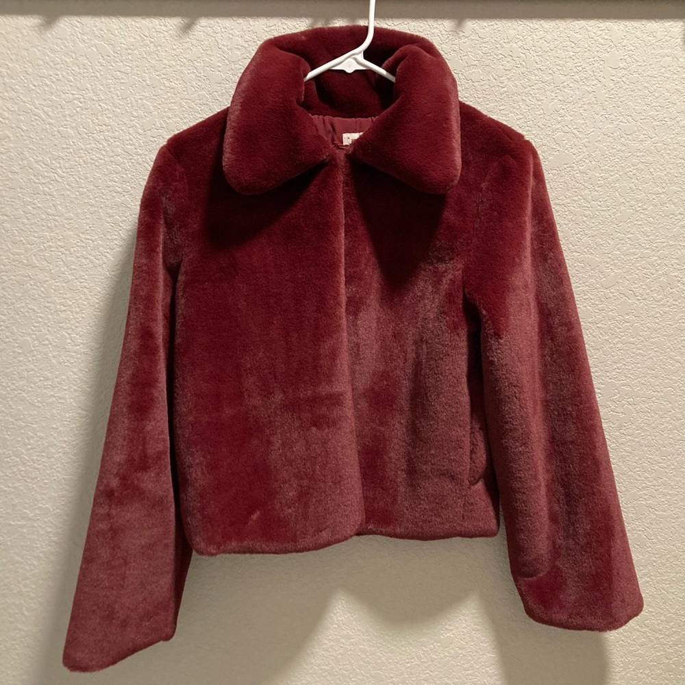 Women’s Burgundy Faux Fur Jacket Size X Small